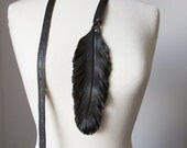 double wrap leather belt with hanging feather - DARK BROWN
