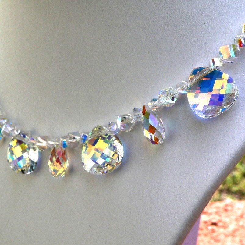 Crystal Necklace, Wedding Jewelry, Bridal, Bride, Statement, Swarovski, Sterling Silver, Handmade Jewelry