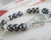 Classic Black Pearl Bracelet, Rhinestones, Swarovski, Wedding, Bridesmaid, Handmade Jewelry, Fall Fashion