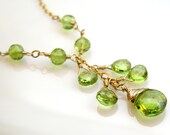 Peridot Necklace, Gold Filled, Green, Y Drop Pendant, Handmade Gemstone Jewelry, August Birthday