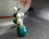 Emerald Necklace, Pearl, Green Gemstone, Sterling Silver, Handmade Jewelry, May Birthday Jewelry