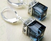 Sapphire Crystal Earrings, Blue, Swarovski, Sterling Silver, Wedding, Handmade Jewelry, September Birthday