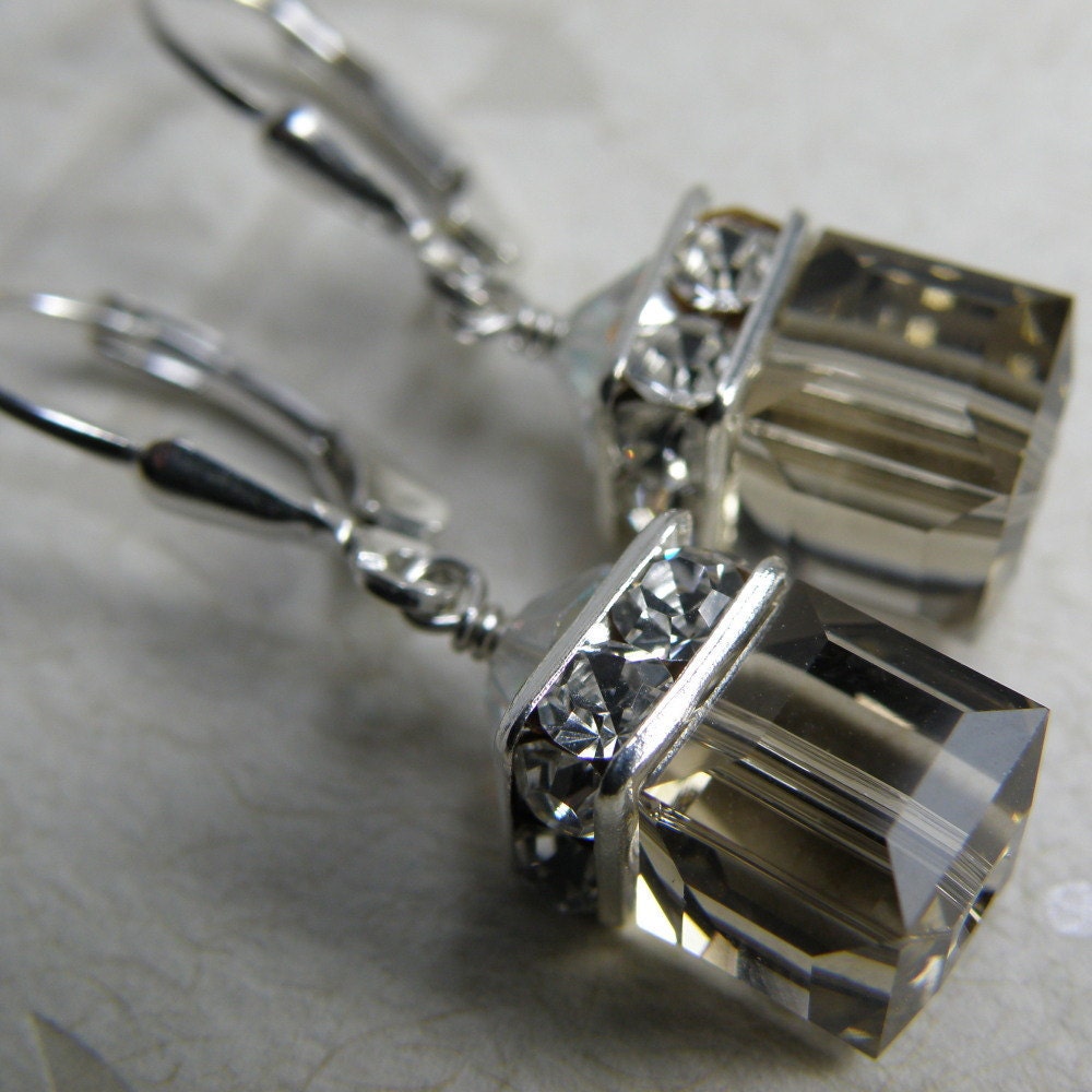 Smokey Quartz Crystal Drop Earrings, Sterling Silver, Swarovski, Wedding, Handmade Jewelry, Fall Fashion, New Years Eve