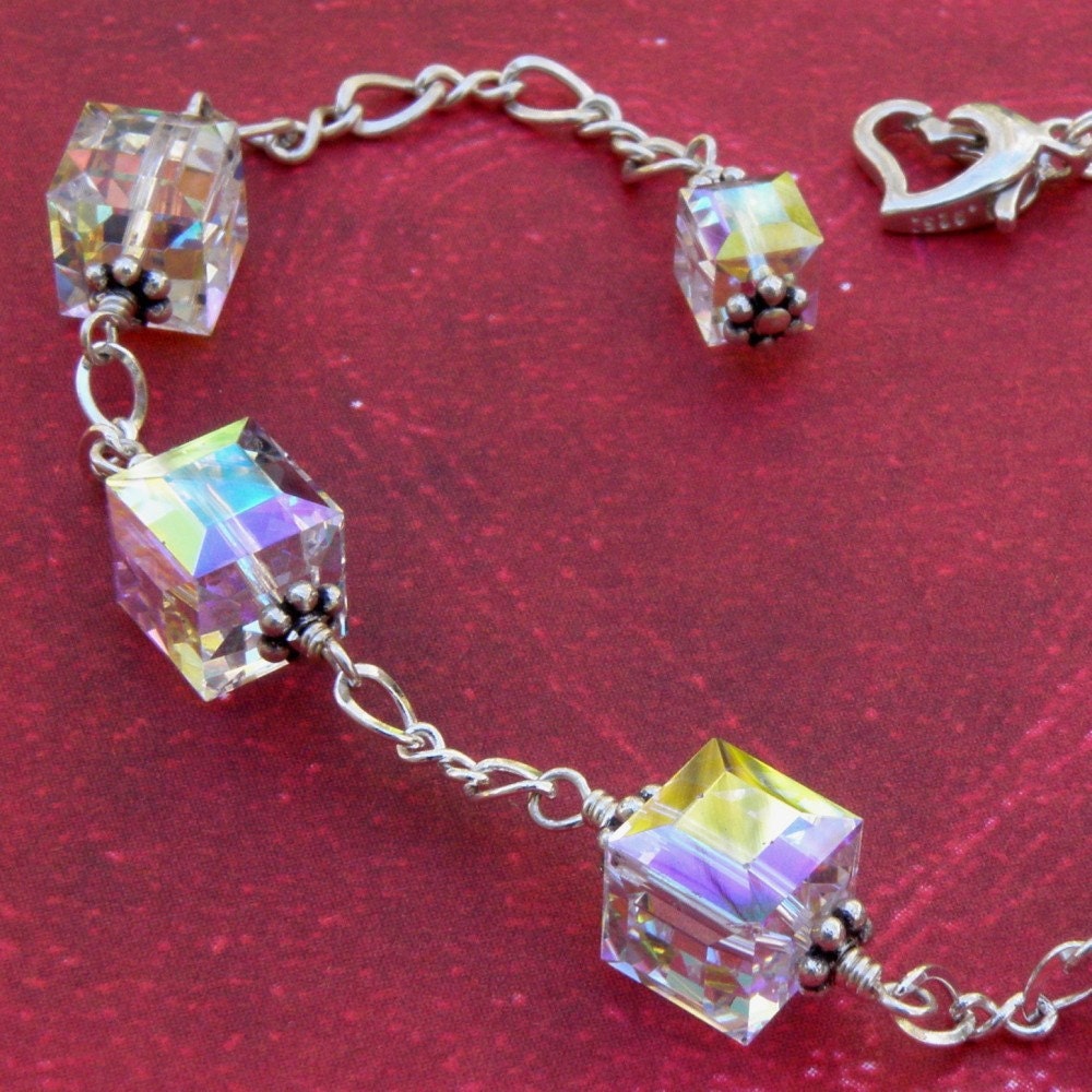 Swarovski Crystal Bracelet, Sterling Silver, Handmade Wedding Jewelry