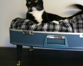 Upcycle - Suitcase Pet Bed - Blue and Black Plaid