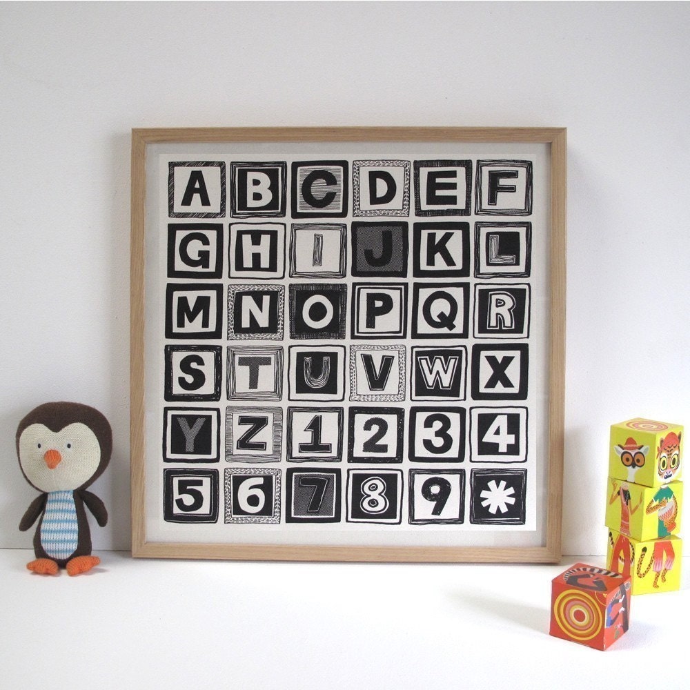ABC One Piece Fabric Pack, Hand Printed in Black on Organic Cotton