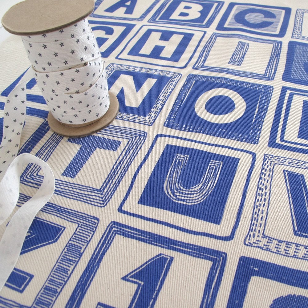 ABC One Piece Fabric Pack, Hand Printed in Royal Blue on Organic Cotton
