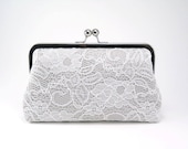 Bridesmaid Clutch / Lace Bridal Clutch / Bridesmaid Gift Idea (Antoinette Clutch : Ivory on Light Gray)