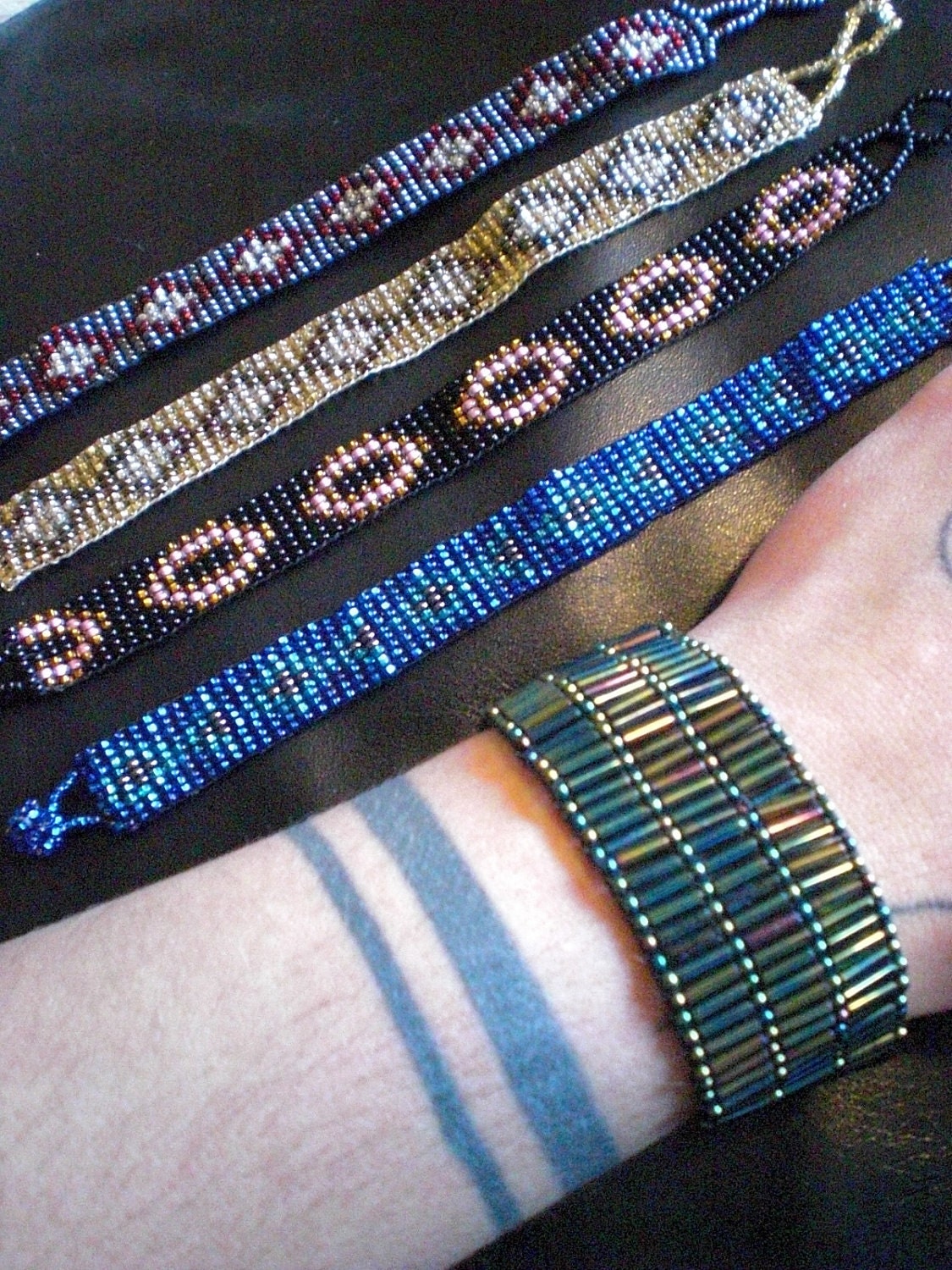 Hand Woven Guatemalan 1/2" or 1" Wide Tribal Beaded Bracelet Cuff 6 1/2" - 7" Womens Wrist Friendship Bracelets Bead Pattern Gift