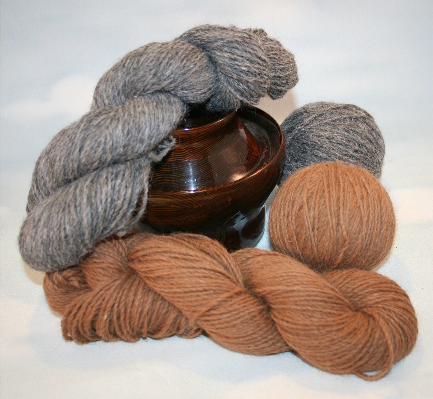 Alpaca Sport weight Yarn Natural Bug  Brown  or Farm Mix Gray ,2 ply  200 yds skein Perfect for Crochet, Knitting, Rag Doll wigs