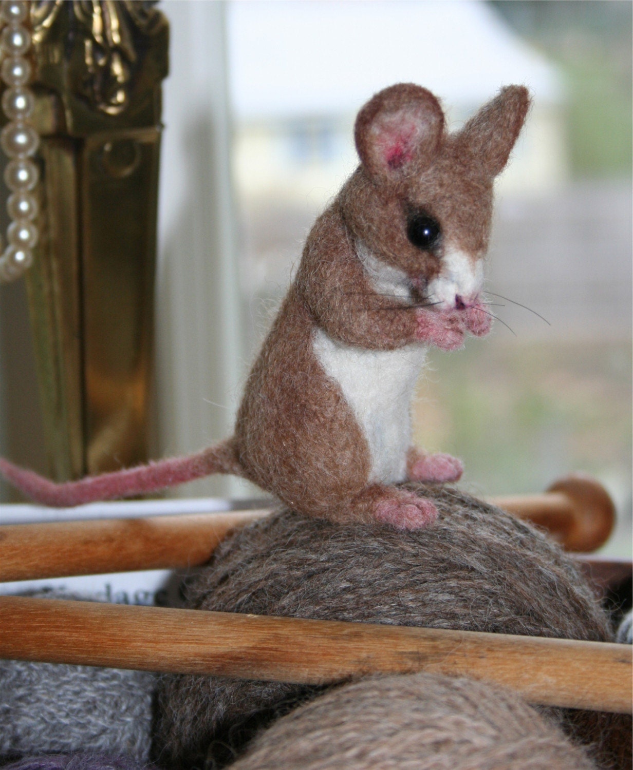 Life Size Tan Yarn Mouse. Great for Yarn Baskets 100 percent Alpaca Needle Felted