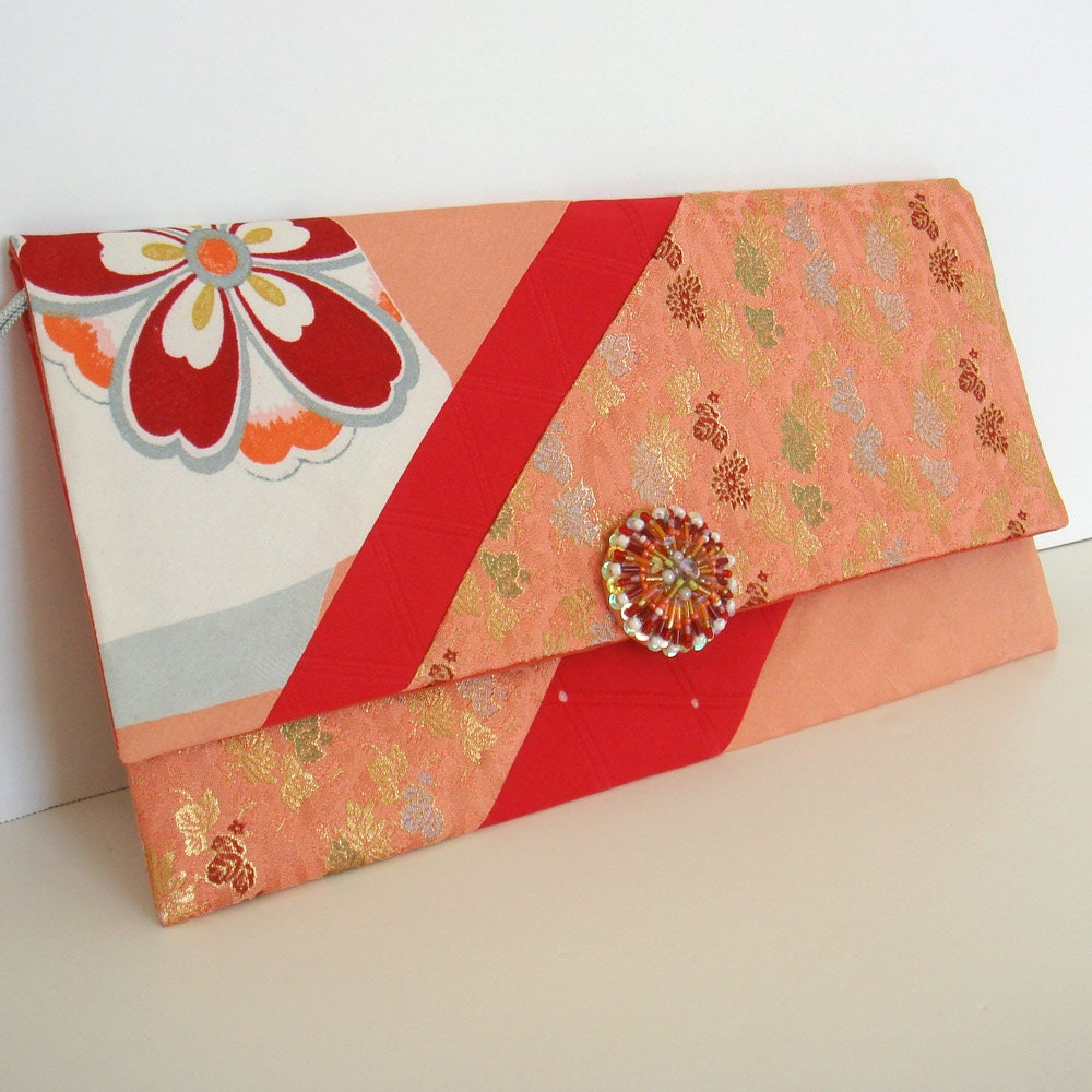 Japanese Vintage Kimono Envelope Clutch Bag T-29