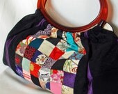 Vintage Kimono Patchwork Tote Bag With Acrylic Handles