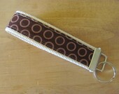 Mom-on-the-go Key Fob Wristlet - Key Chain - All Stars Cheery Circles Brown Fabric
