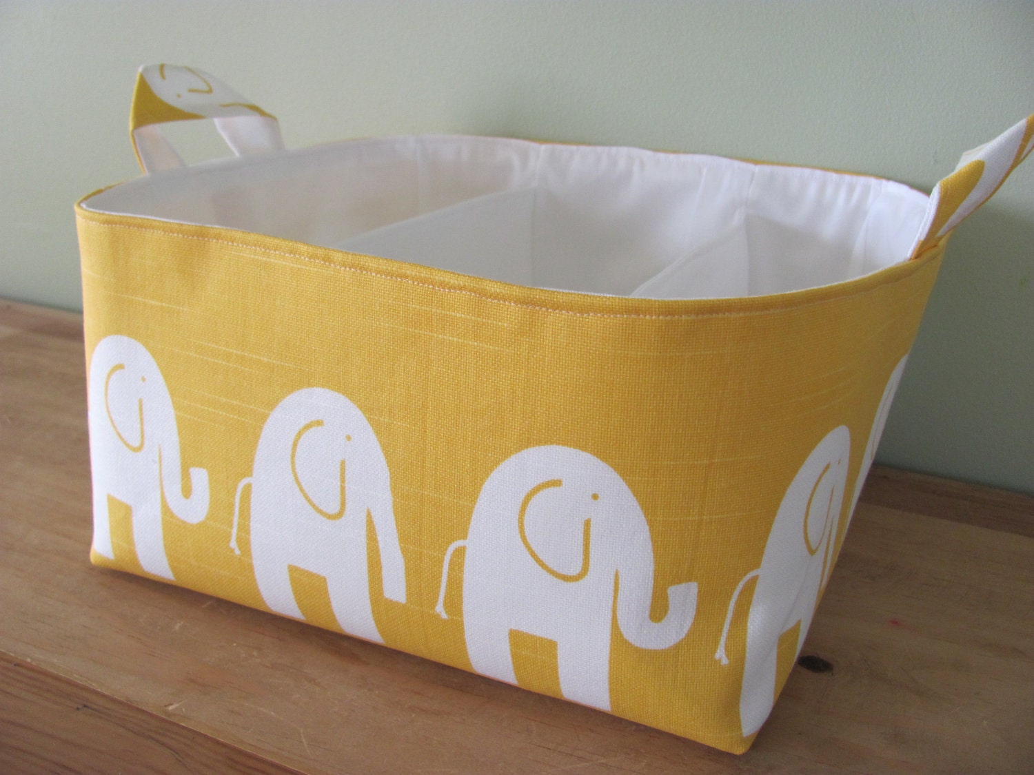 NEW Fabric Diaper Caddy - Fabric organizer storage bin basket - Perfect for your nursery - Yellow Elephants