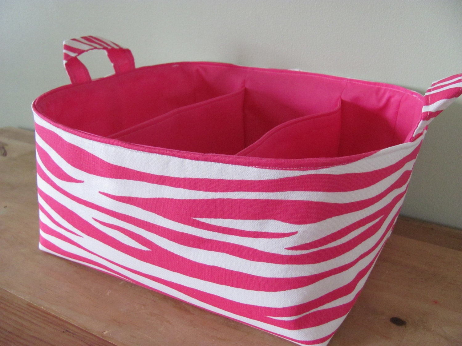 NEW Fabric Diaper Caddy - Fabric organizer storage bin basket - Zebra Pink