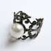 Freshwater Pearl Ring - Gunmetal Vintage-Style Filigree Ring with 9mm Freshwater Pearl Bead, Adjustable