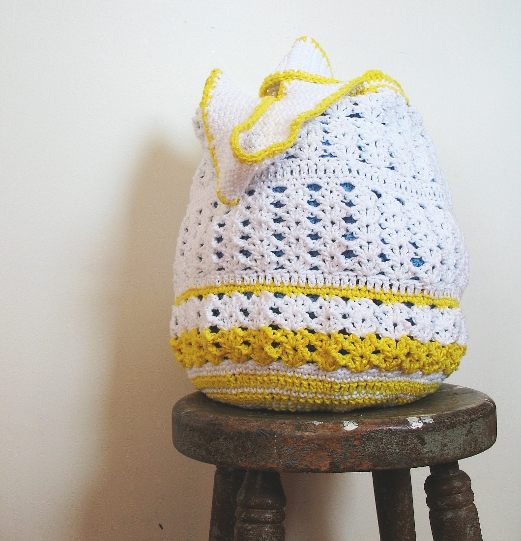 Sunshine on a Cloudy Day - Crochet Cotton  Market Beach Tote Bag