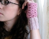 Pink Petals - Light Pink Crochet Victorian Lace Hand Warmers