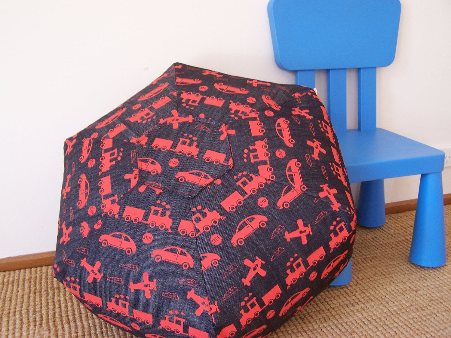 Handprinted Floor Cushion - Wings & Wheels
