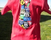 Sample Sale - Street Signs Tie on Red Shirt - Sizes 12/18 mo. - Ready to Ship