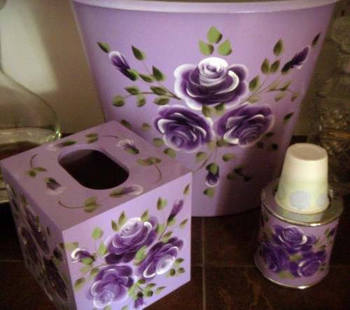 Custom Painted 3 Piece Bathroom Set Chic Roses