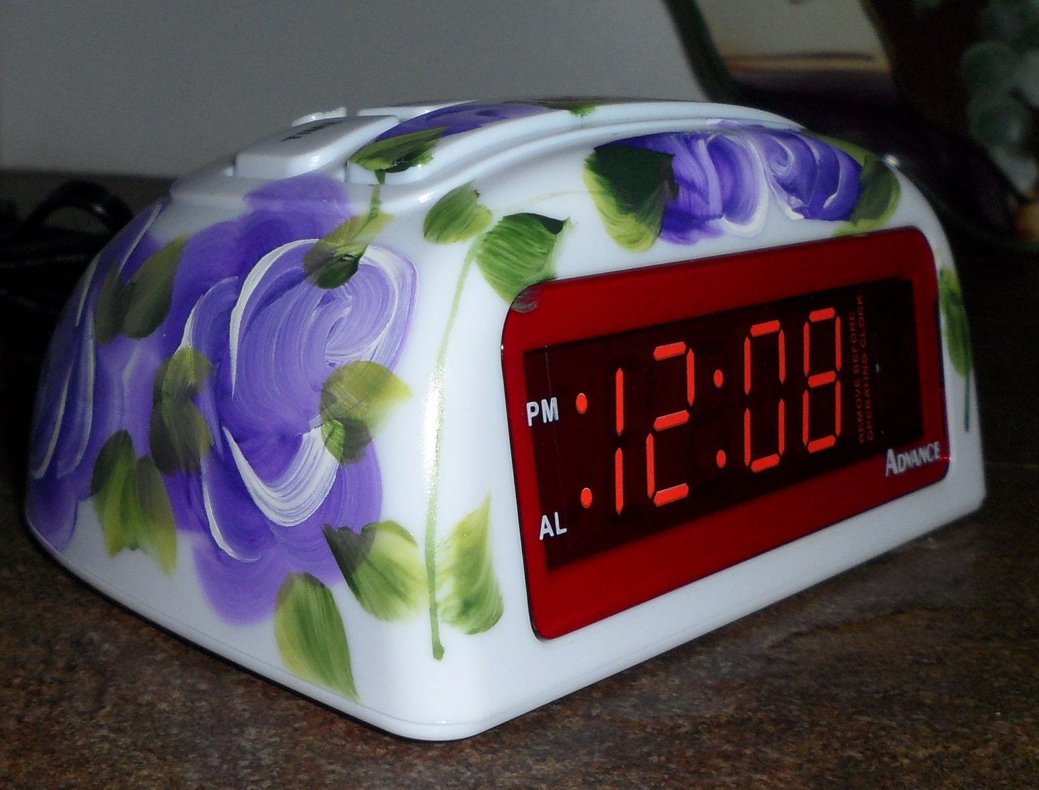 Custom Painted Electric LED Alarm Clock Roses, Floral, plus