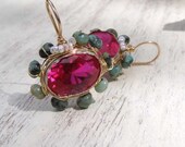 14K gold filled Earrings, Ruby Zircon & Turquoise Mandala Earrings, Cosmic Jewelry, Spiritual earrings