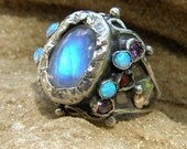 Moonstone Ring, Moonstone Lab Opal Silver Queen Ring, Silver Ring, Gemstone Ring, Bezel Moonstone Ring, Birthstone Ring