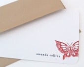 personalized stationery set flat note cards - BUTTERFLIES - set of 16 - choose color