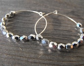 Metallic silver beaded hoop earrings