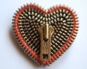 We Heart Fall-Goldtone Orange and Goldtone Black Vintage Zipper Lapel Pin