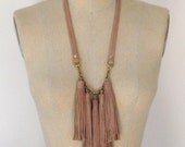 Buff Pink Leather Tassel Fringe Necklace - Ready to Ship
