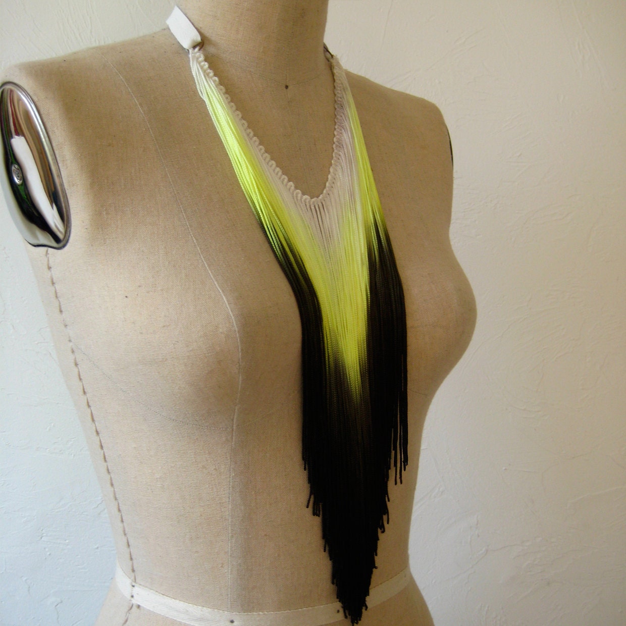 50% OFF SALE Neon Yellow Fringe Necklace