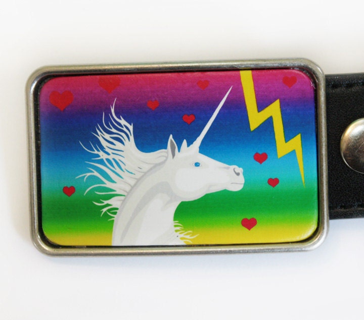 Rainbow Lightening Unicorn Belt Buckle
