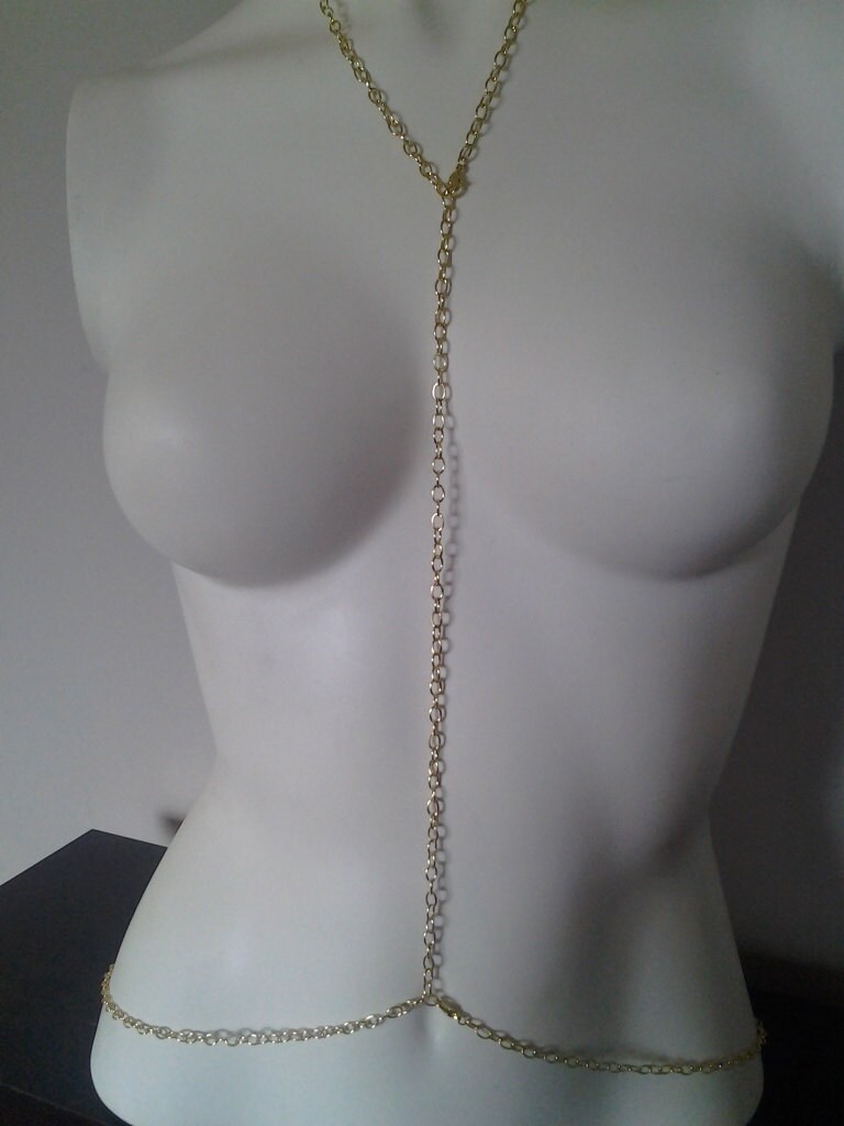 Belly Necklace on Necklace And Connected Belly Chain Goldtone By Wirewear On Etsy