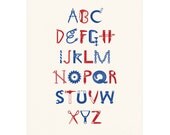 Boy's Red & Blue Tools Alphabet Poster Print Baby Nursery Wall Art