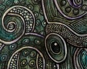 Original Squid / Octopus / Animal / Tribal / Mixed Media Painting by Lynnette Shelley