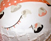 Organic Flannel Toy Baby Ball with Chenille and Rattle - Elephants on Parade - Peach and White - Girls - Large Size