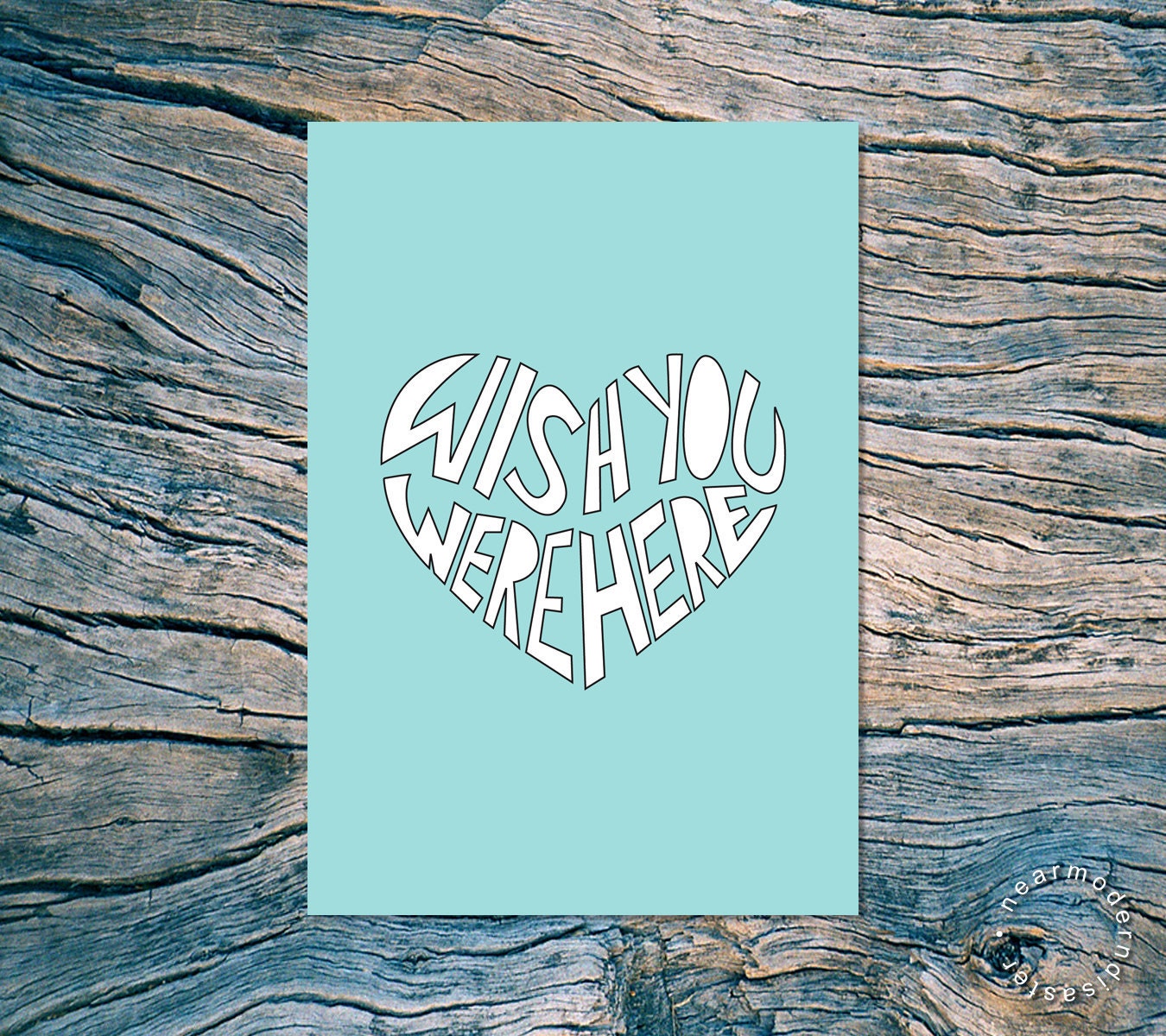 Wish You Were Here - folded note card with kraft envelope (blue)