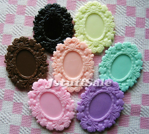 14 pieces Resin Cameo cabochon settings Mixed color - Inner size 25mm x 18mm oval