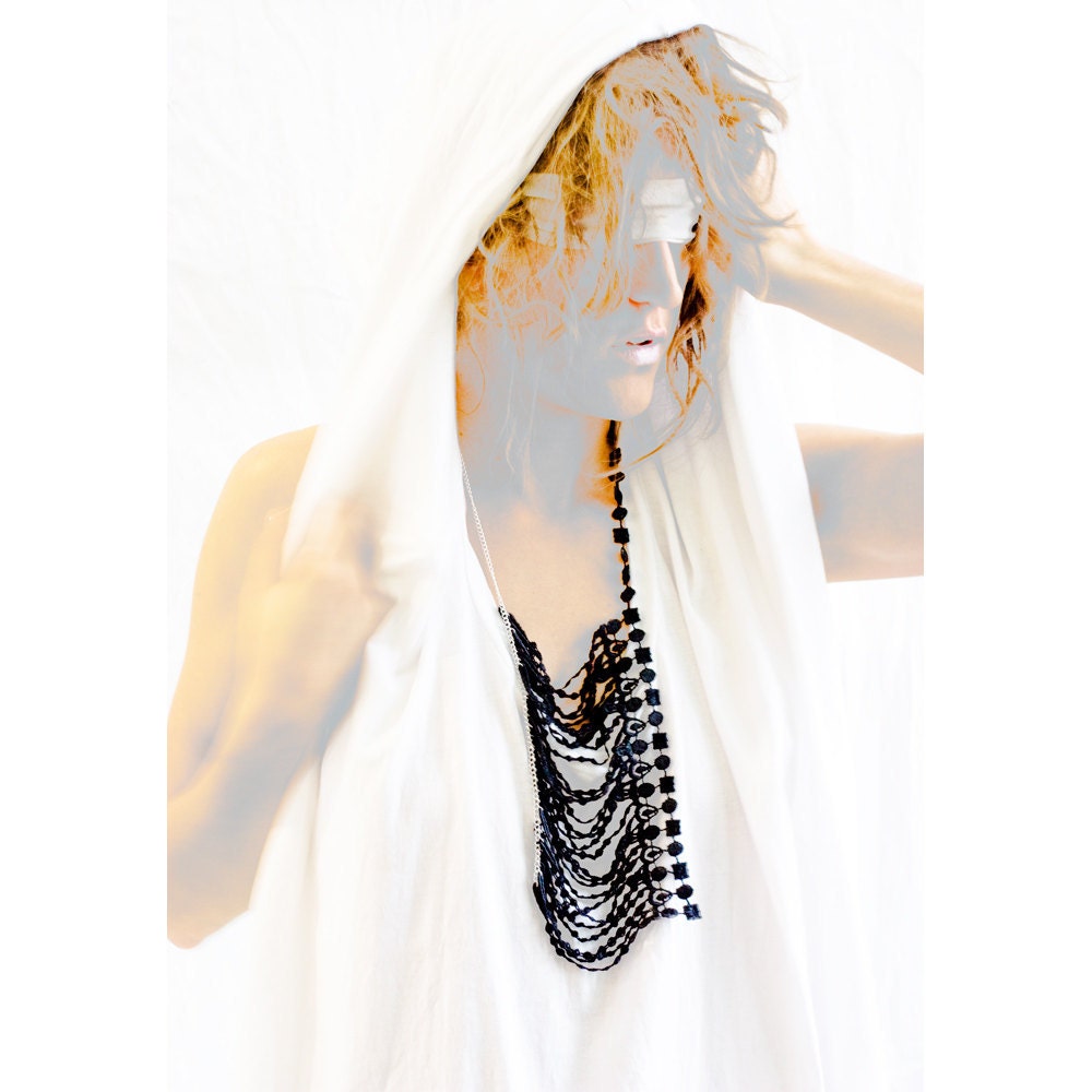 Lace necklace - Octopussy Unraveled  (black or white fringe statement)