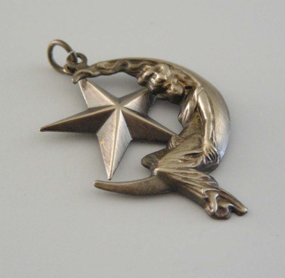 MOON and STAR Pendant Old Brass Large for Necklce - Handmade