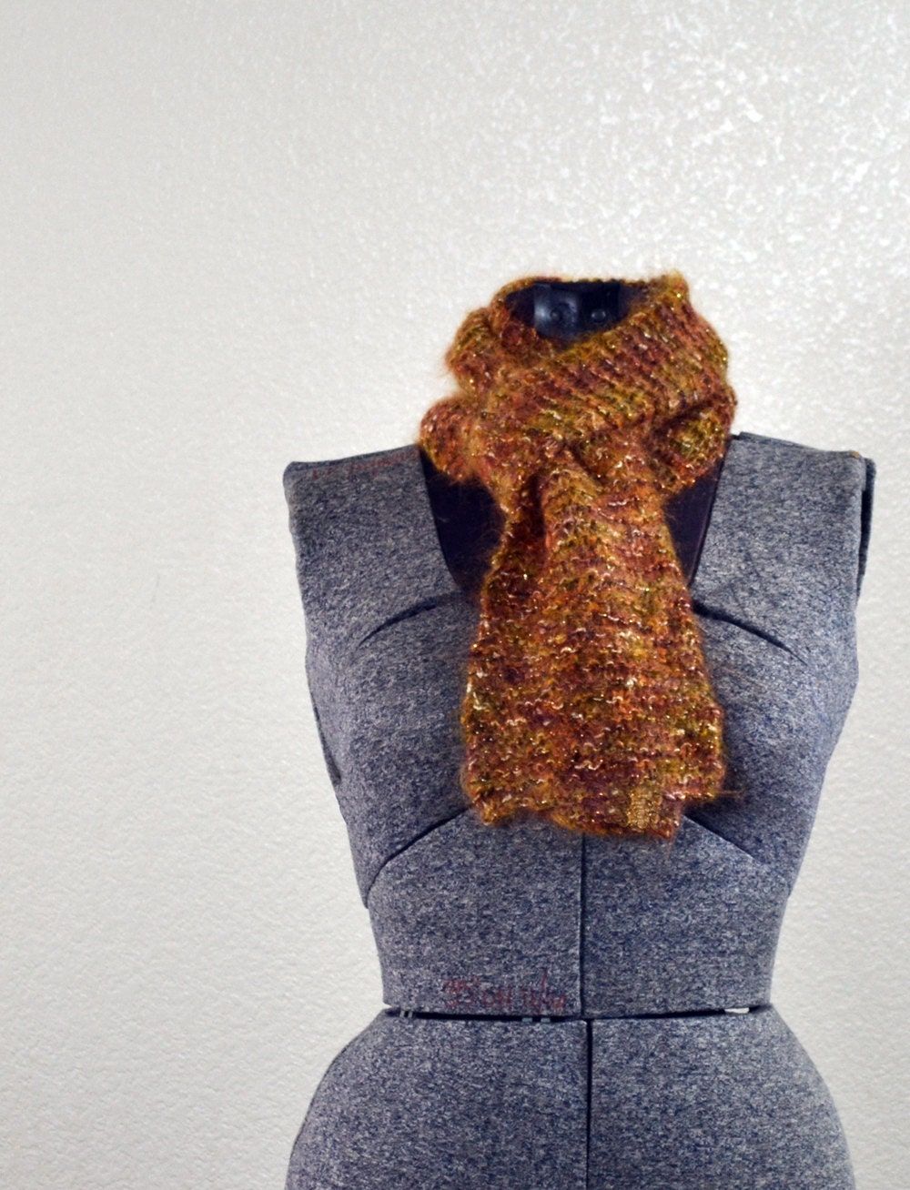 Golden Mohair Knit Scarf - Long