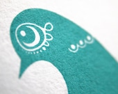 Winter Doves in Dark Teal - Hand Pulled, Gocco Screen Print