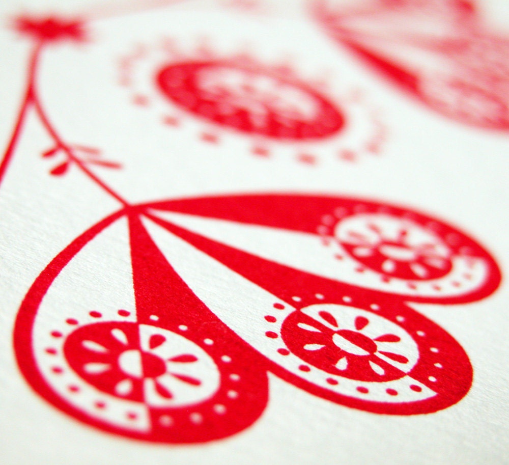 Rose Hip Robins - Hand Pulled, Signed, Gocco Screen Print