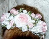 Victorian Pink Roses HEADBAND for REBORN Doll or Newborn BABY
