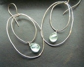 March Birthday Aquamarine Sterling Silver Hoop Earrings Handmade Jewelry Organic Metalwork Bohemian Boho