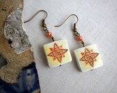 Portugal  Antique Tile Replica Earrings,  Ilhavo Tangerine,  - waterproof and reversible
