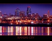 Kansas City Skyline at NIGHT - 12 x 36 Panoramic Print - Panorama Photo Poster